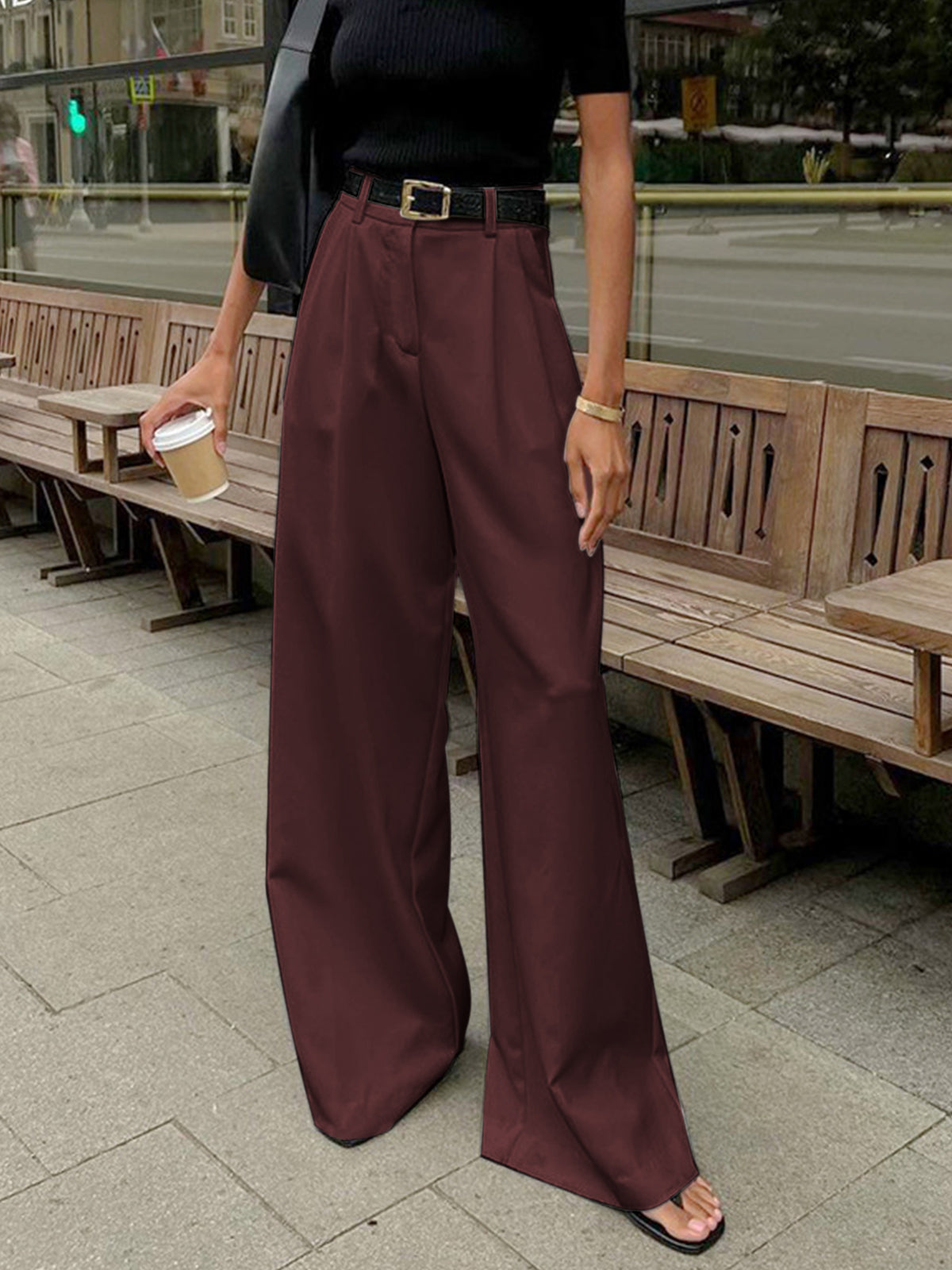 Alina | Damen Weit geschnittene Hose mit Hoher Taille und Lockerer Passform
