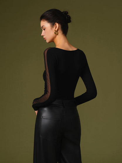 Nicole | Damen Frühlings Stylisches Mesh-Ärmel T-Shirt