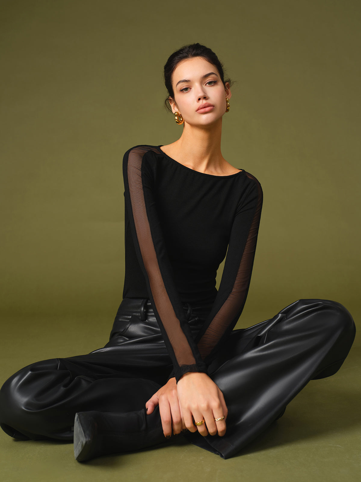 Nicole | Damen Frühlings Stylisches Mesh-Ärmel T-Shirt
