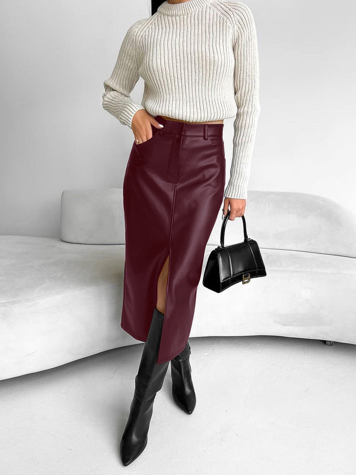 Renate | Damen Midi-Rock mit Hohem Schlitz