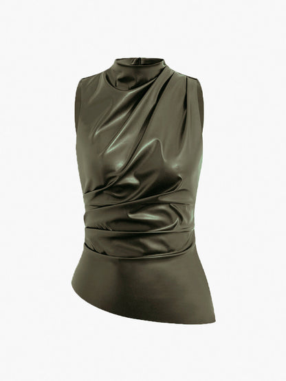 Veronika | Damen Sommer Ärmelloses Top mit Chic-Hochkragen