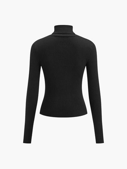 Sabina | Damen Frühlings Stilvoller Gerippter Rollkragenpullover