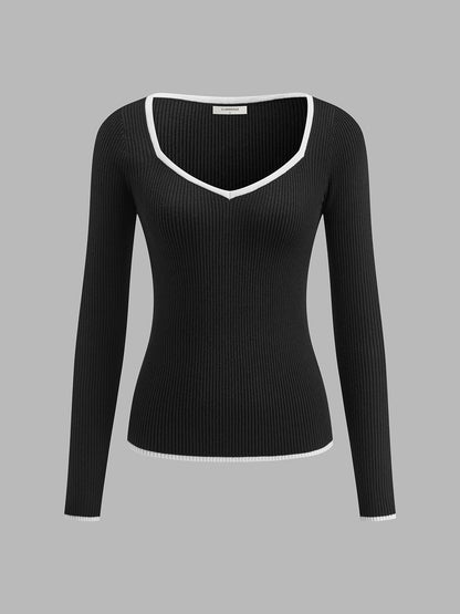 Anke | Damen Herbst Strickpullover mit Kontrastbesatz