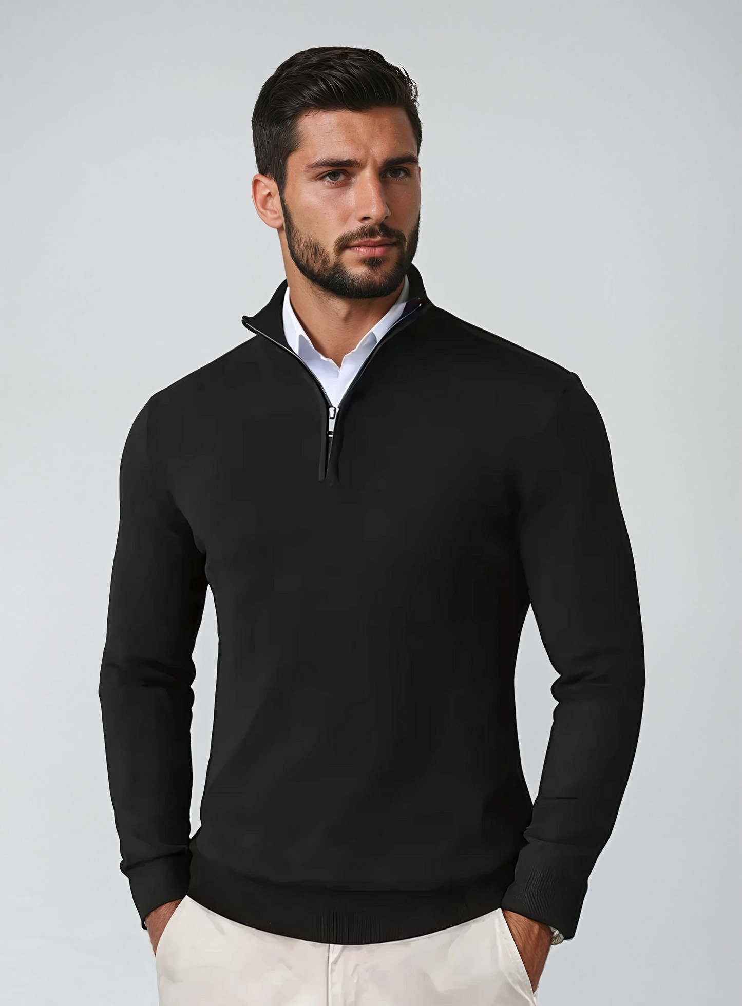 Viktor | Herren Modern Fit Pullover mit Viertel-Reißverschluss
