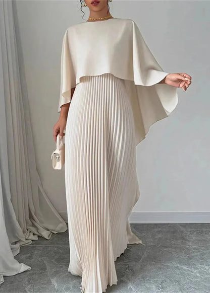 Katharina | Damen Abend-Maxikleid im plissierten Cape-Stil