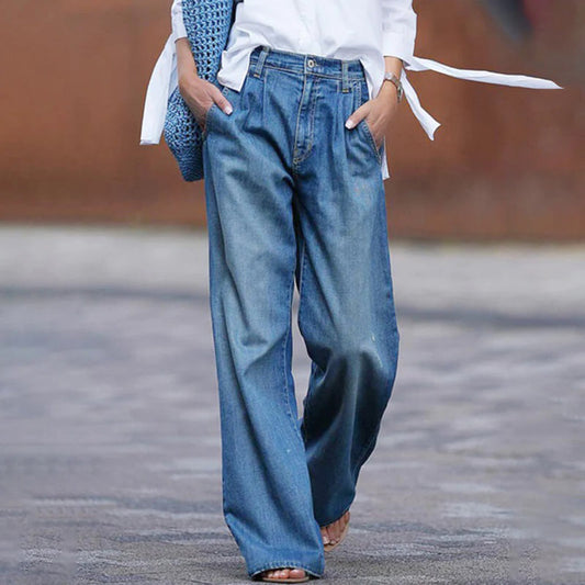 Beatrice | Damen Jeans mit hoher Taille und weitem Bein aus Denim