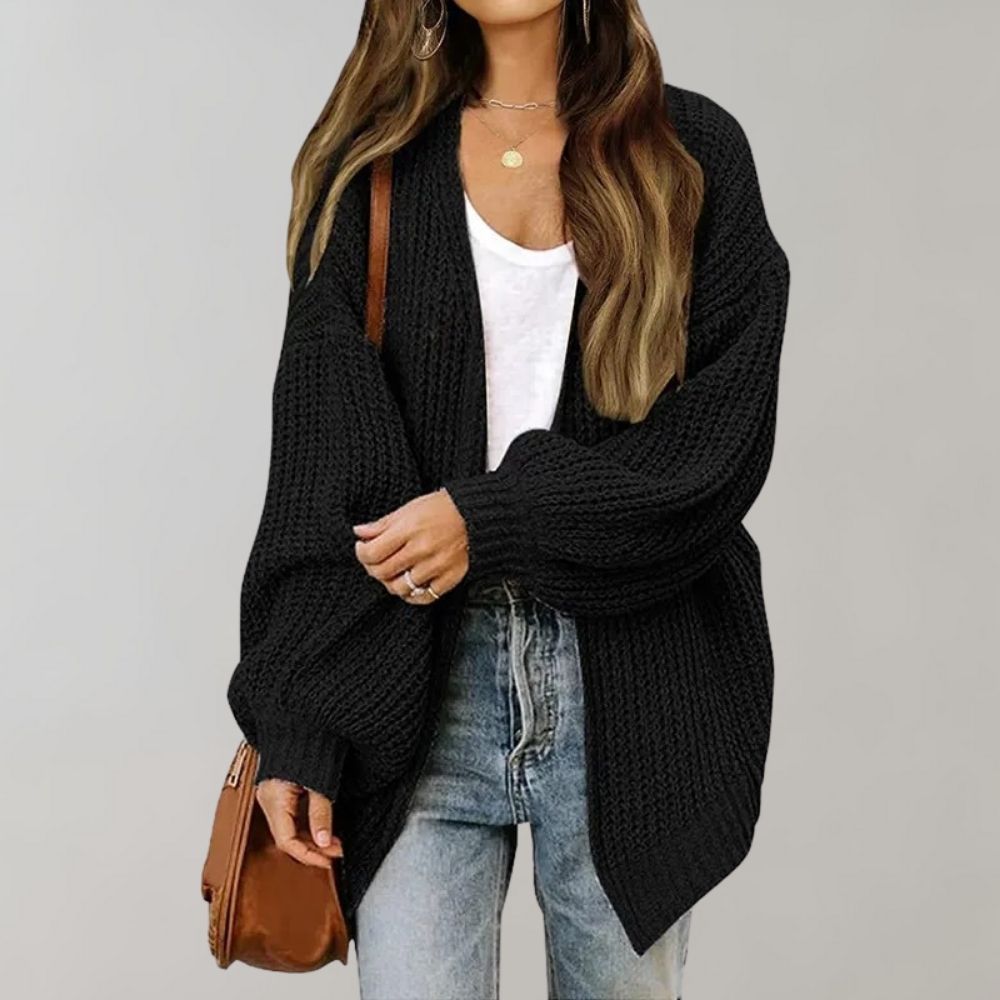 Pauline | Damen Klassischer Strick-Cardigan mit Offenem Vorderteil