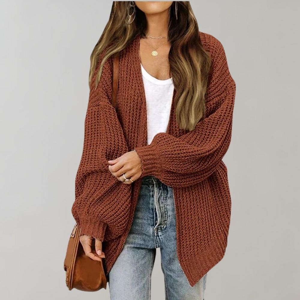 Pauline | Damen Klassischer Strick-Cardigan mit Offenem Vorderteil