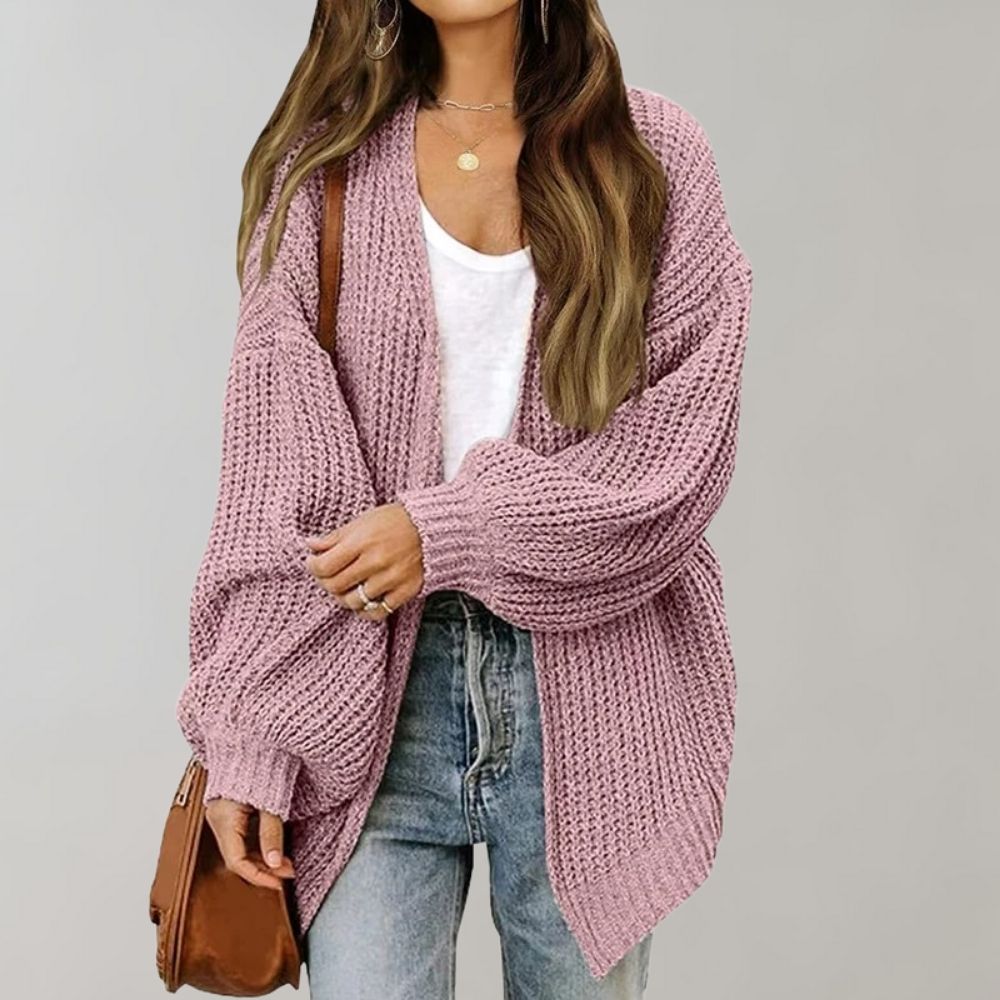 Pauline | Damen Klassischer Strick-Cardigan mit Offenem Vorderteil