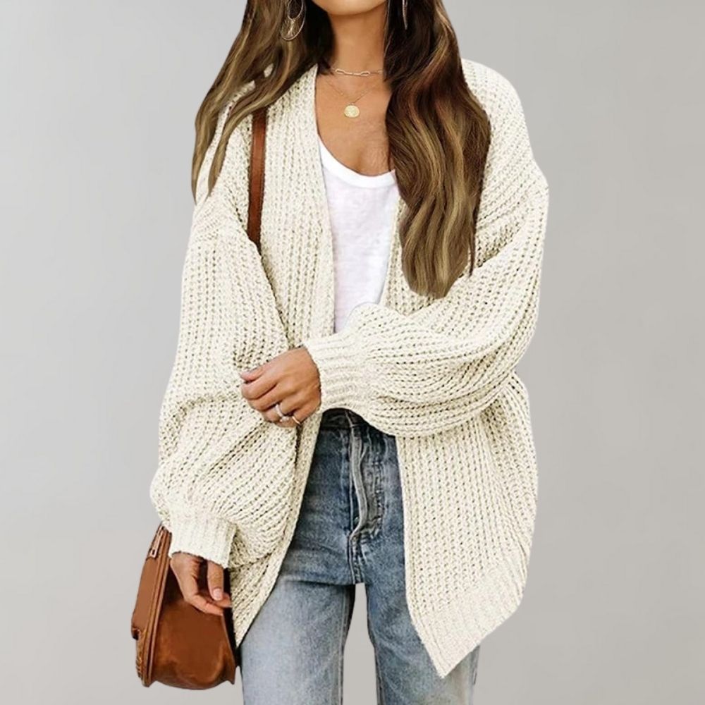 Pauline | Damen Klassischer Strick-Cardigan mit Offenem Vorderteil