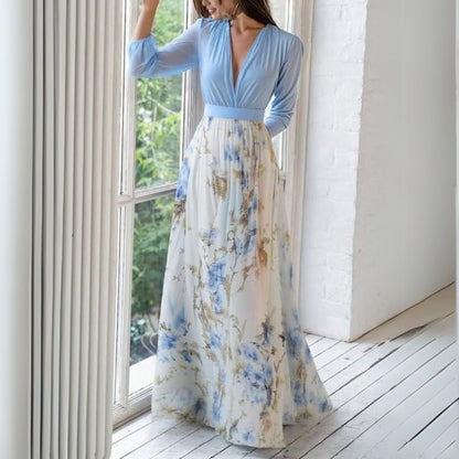 Carmen | Damen Blumen V-Neck Maxi Kleid