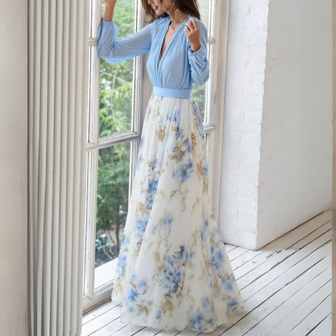Carmen | Damen Blumen V-Neck Maxi Kleid