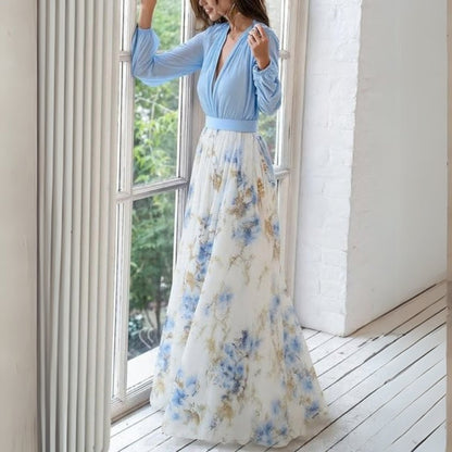 Carmen | Damen Blumen V-Neck Maxi Kleid