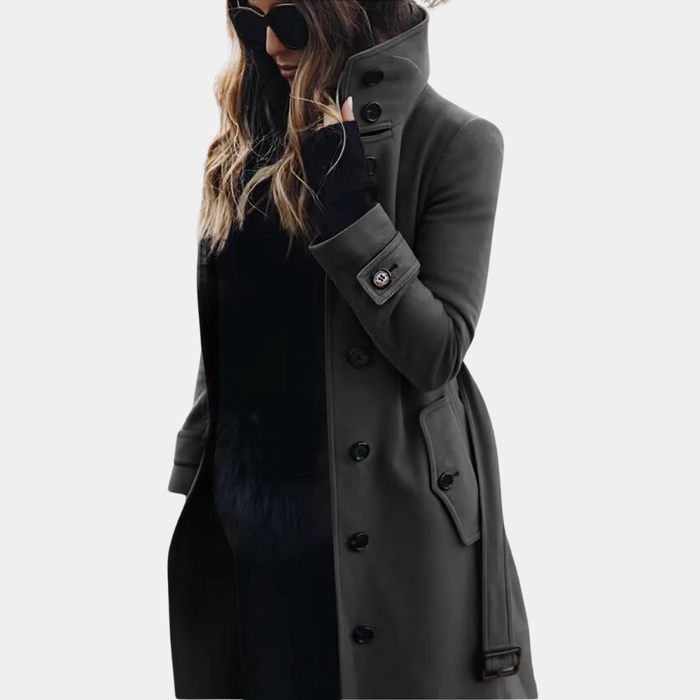 Elke | Damen Herbst Trenchcoat mit hohem Kragen