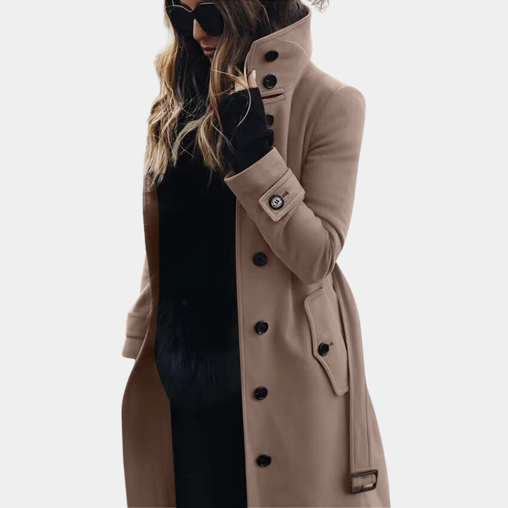 Elke | Damen Herbst Trenchcoat mit hohem Kragen