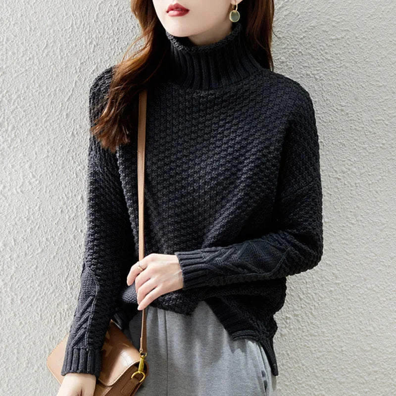 Veronika | Damen Frühlings Zopfmuster Rollkragenpullover
