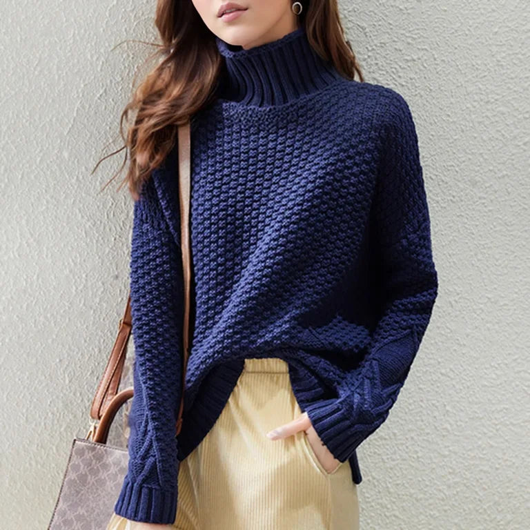 Veronika | Damen Frühlings Zopfmuster Rollkragenpullover