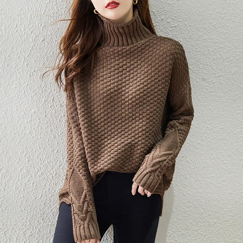 Veronika | Damen Frühlings Zopfmuster Rollkragenpullover