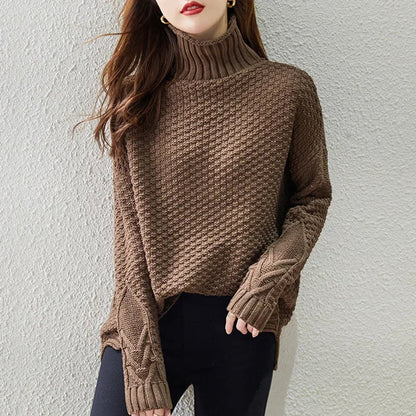 Veronika | Damen Frühlings Zopfmuster Rollkragenpullover