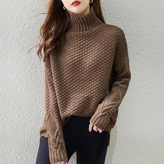 Veronika | Damen Frühlings Zopfmuster Rollkragenpullover