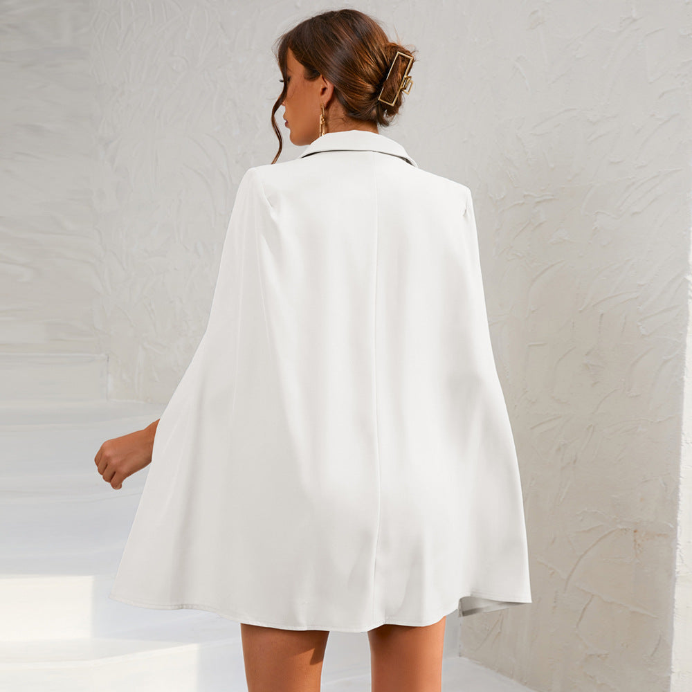 Yvonne | Damen Doppelreihiges Cape Kleid mit Gürtel