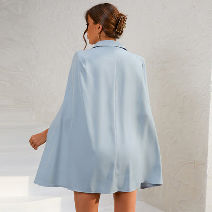 Yvonne | Damen Doppelreihiges Cape Kleid mit Gürtel