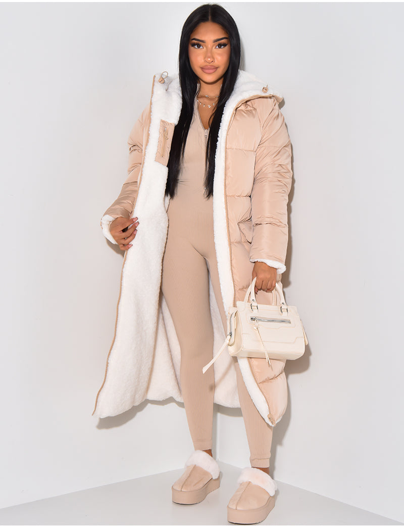 Jasmin | Damen Langer Puffer-Mantel mit Kapuze