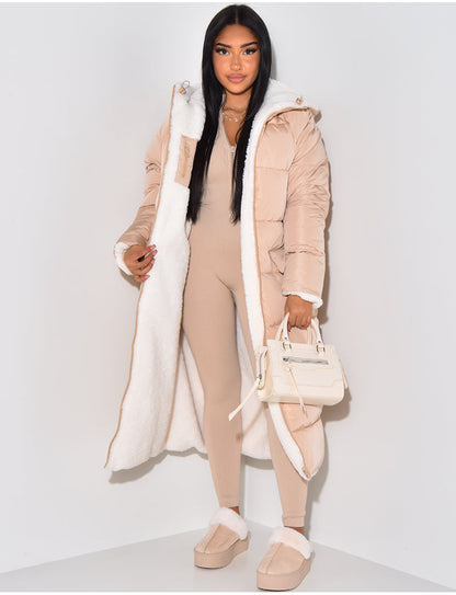Jasmin | Damen Langer Puffer-Mantel mit Kapuze