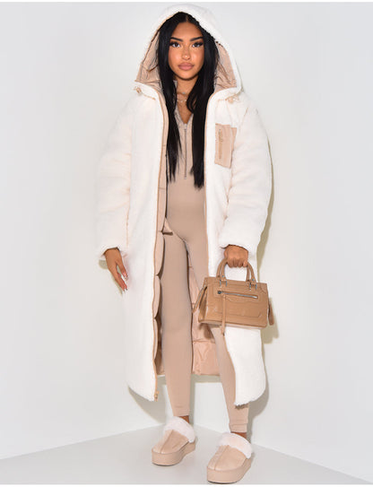 Jasmin | Damen Langer Puffer-Mantel mit Kapuze