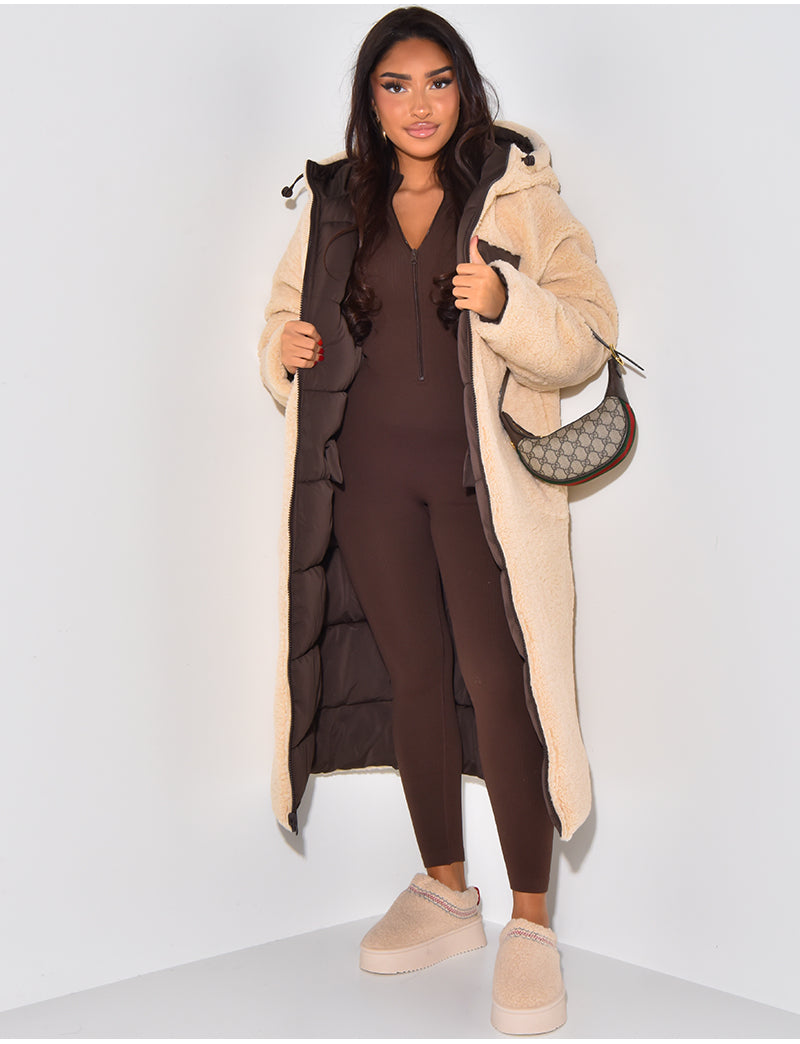 Jasmin | Damen Langer Puffer-Mantel mit Kapuze