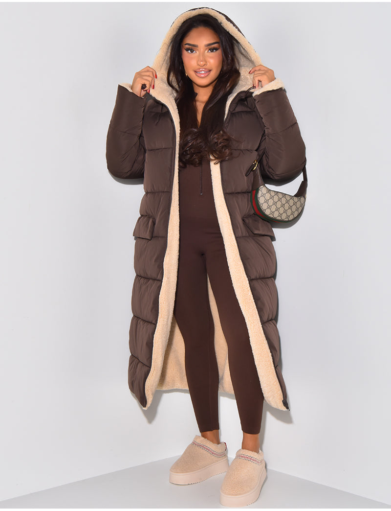 Jasmin | Damen Langer Puffer-Mantel mit Kapuze