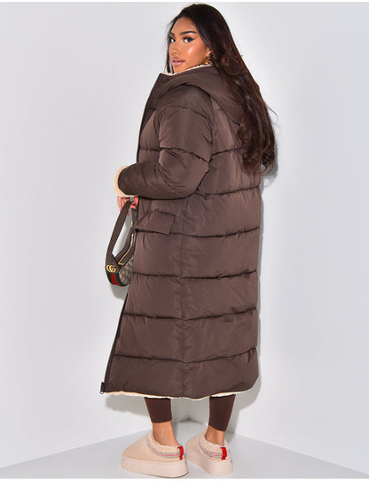 Jasmin | Damen Langer Puffer-Mantel mit Kapuze