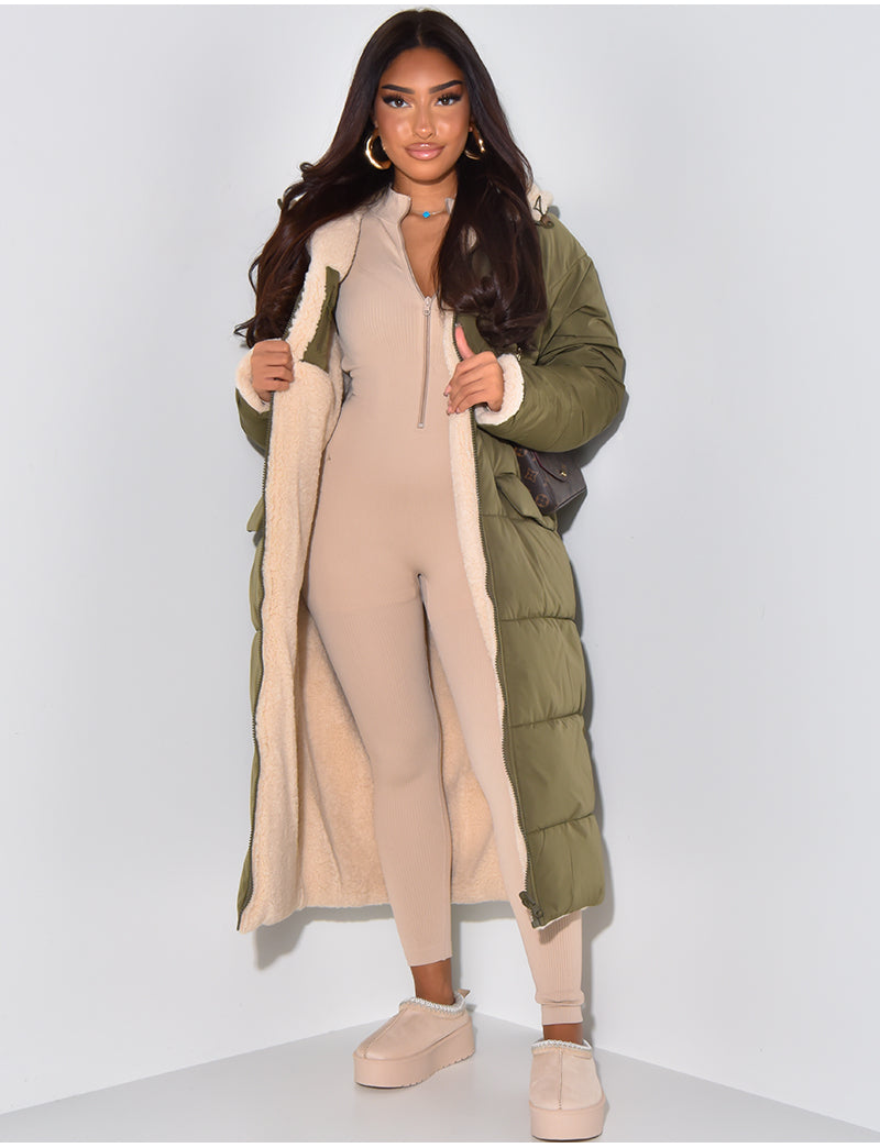 Jasmin | Damen Langer Puffer-Mantel mit Kapuze