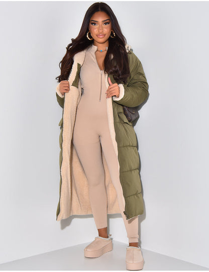 Jasmin | Damen Langer Puffer-Mantel mit Kapuze