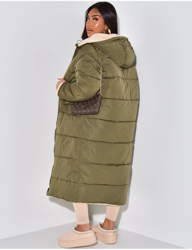 Jasmin | Damen Langer Puffer-Mantel mit Kapuze
