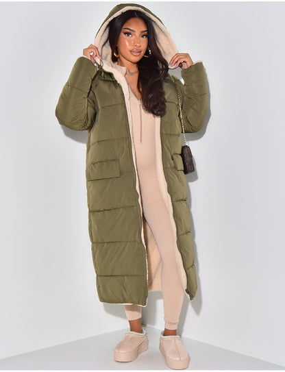 Jasmin | Damen Langer Puffer-Mantel mit Kapuze