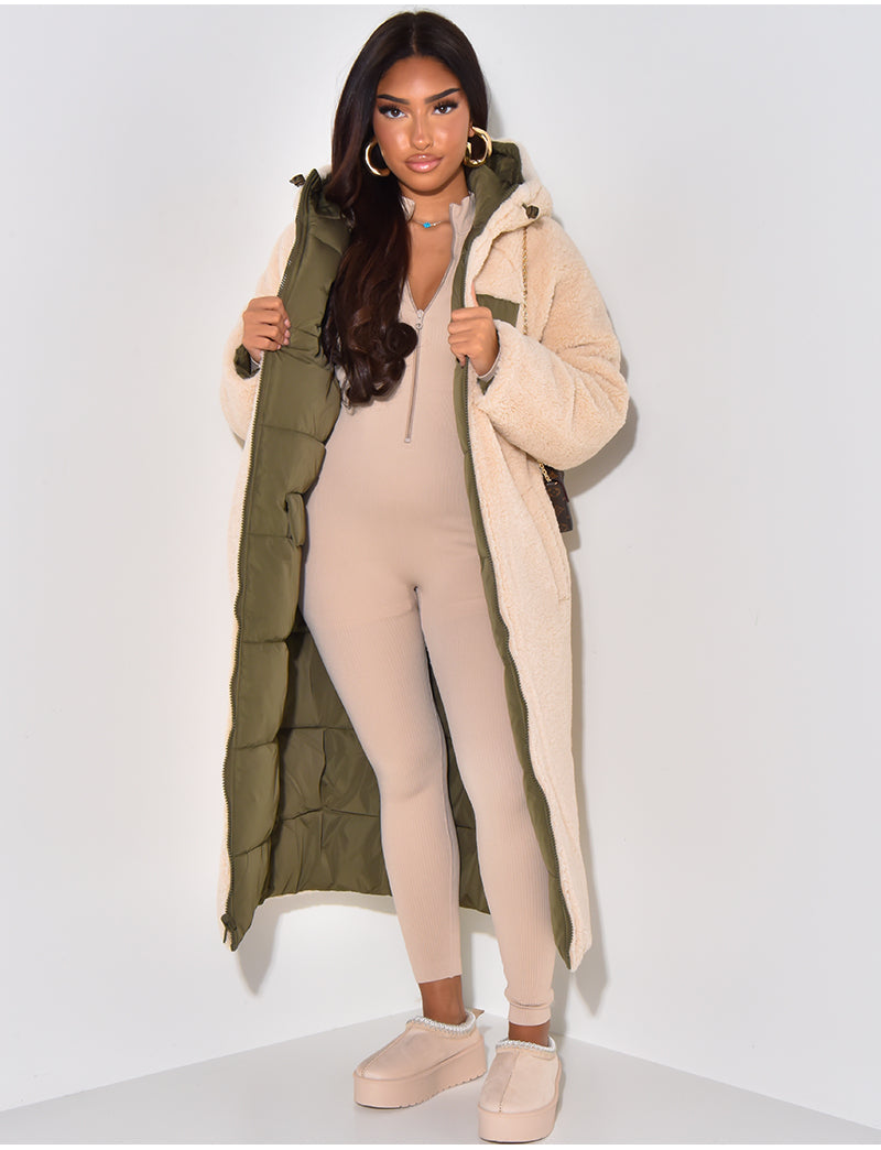 Jasmin | Damen Langer Puffer-Mantel mit Kapuze