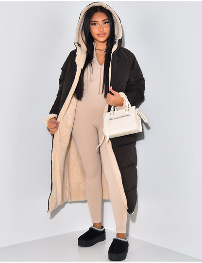 Jasmin | Damen Langer Puffer-Mantel mit Kapuze