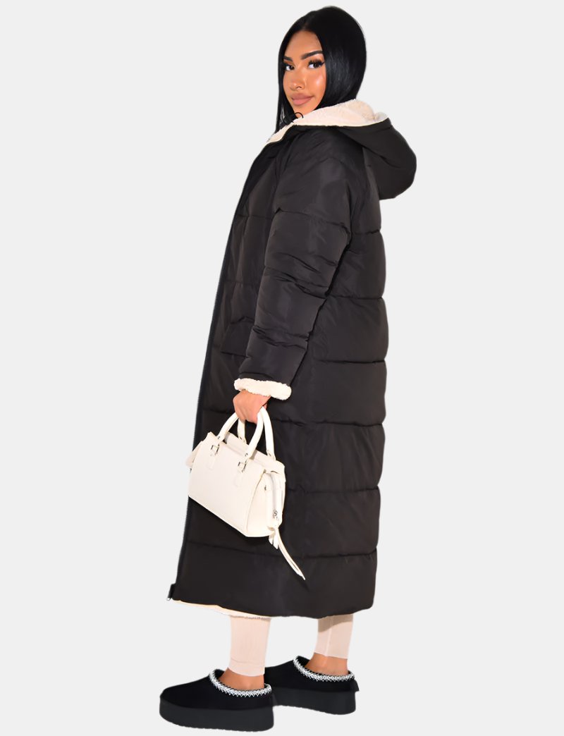 Jasmin | Damen Langer Puffer-Mantel mit Kapuze