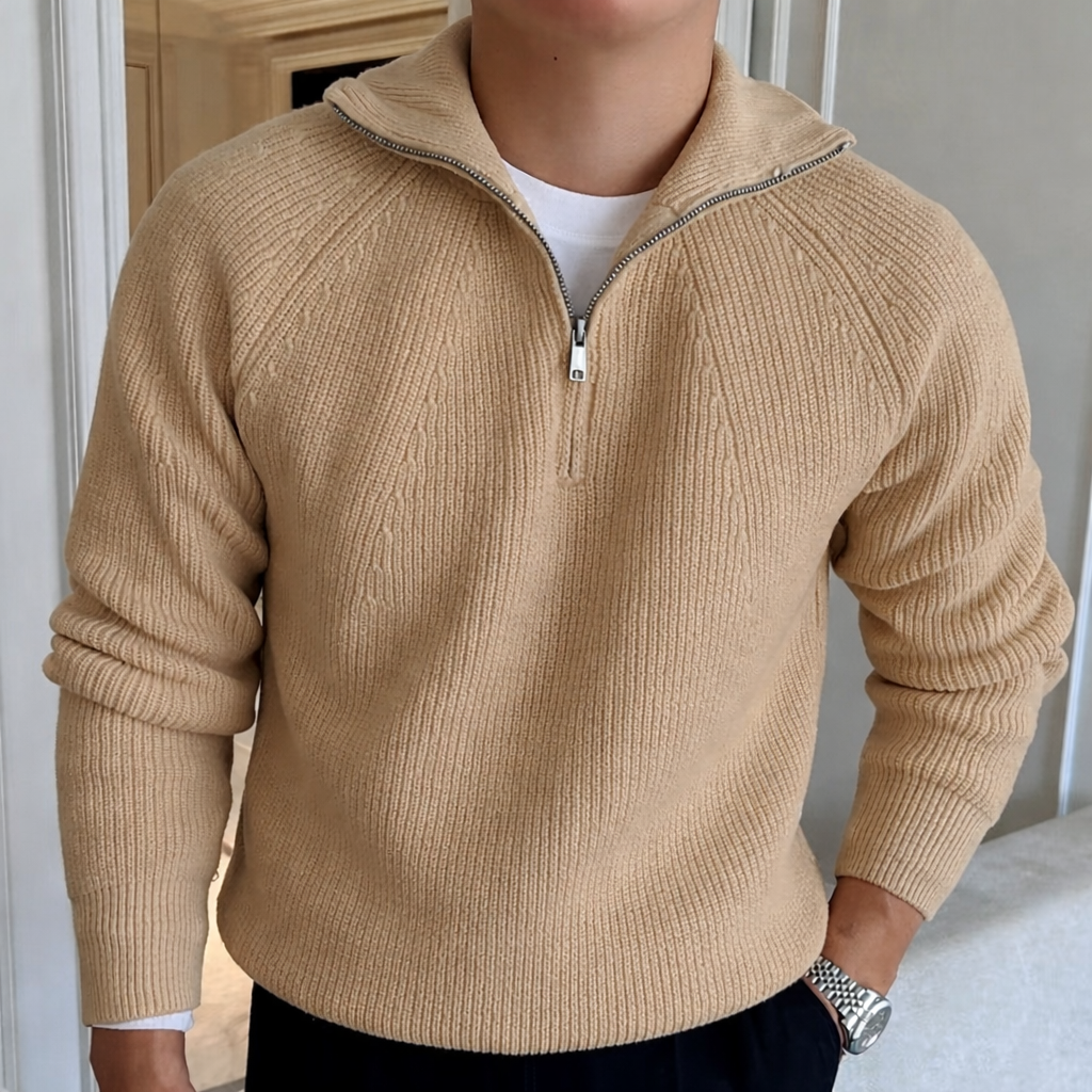 Christian | Herren Zip-Kragen Langarm Freizeit Pullover