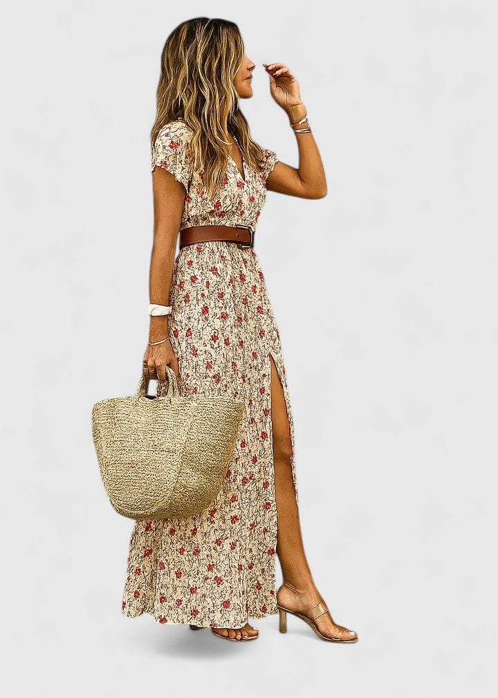 Natalie | Damen Lässiges Boho-Maxikleid mit V-Ausschnitt