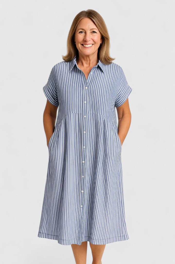 Lydia | Damen Lockeres Gestreiftes Hemd-Midikleid