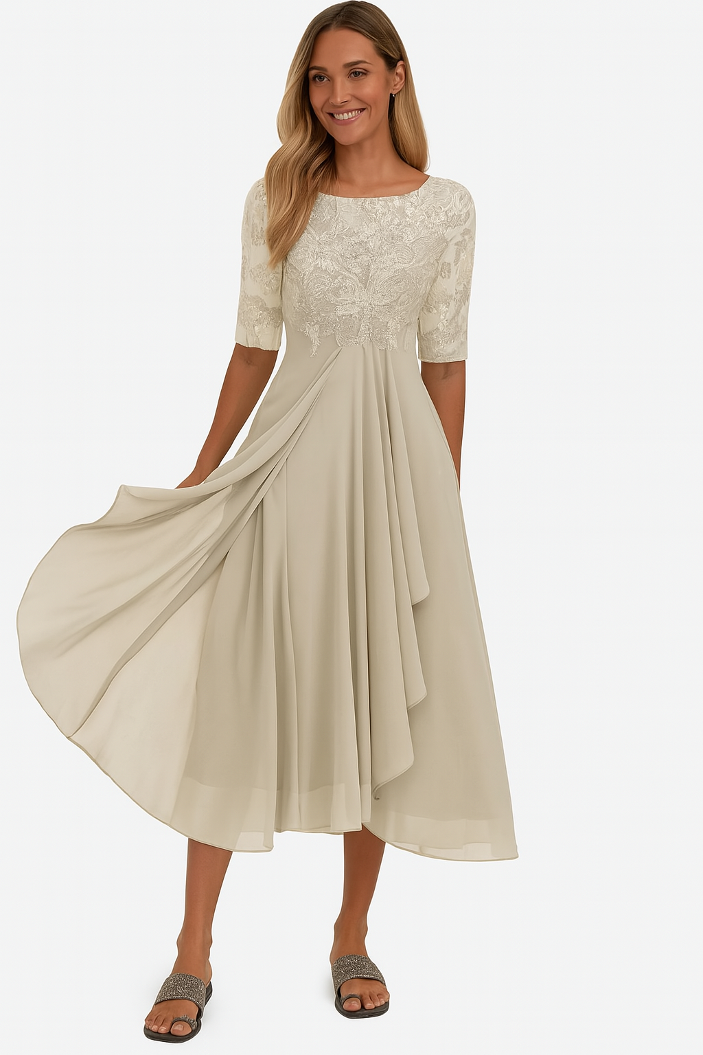 Anja | Damen Sommer A-Linien Midi-Kleid