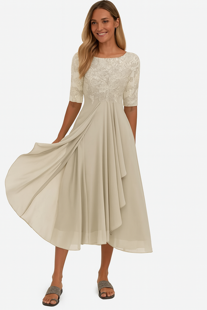 Anja | Damen Sommer A-Linien Midi-Kleid