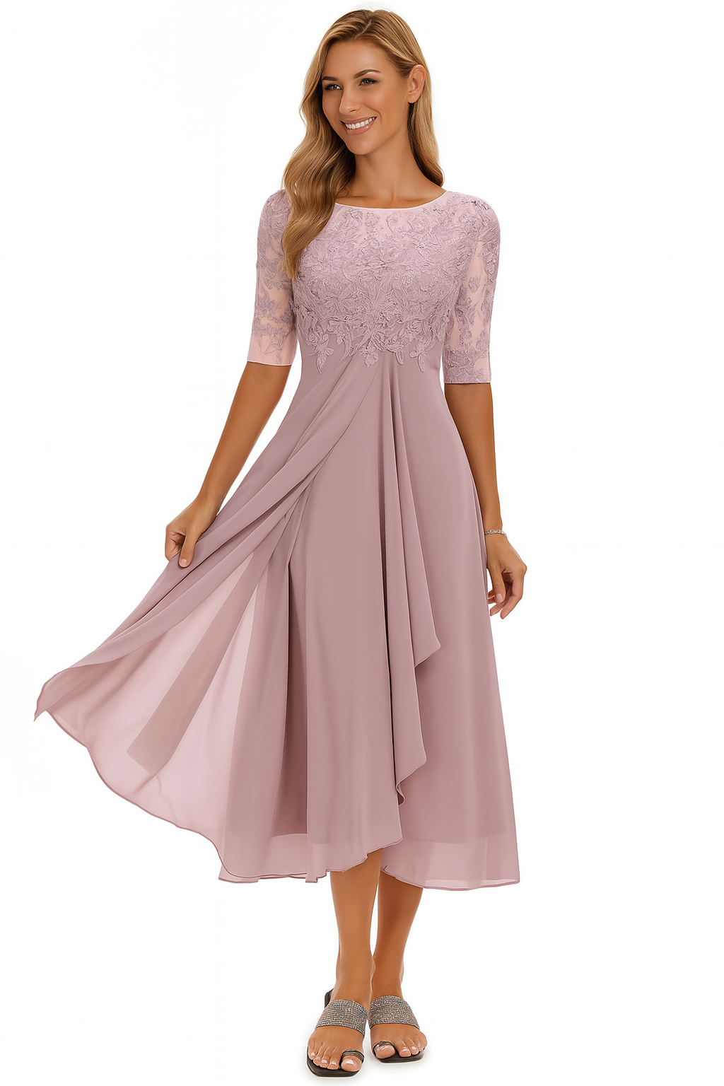 Anja | Damen Sommer A-Linien Midi-Kleid
