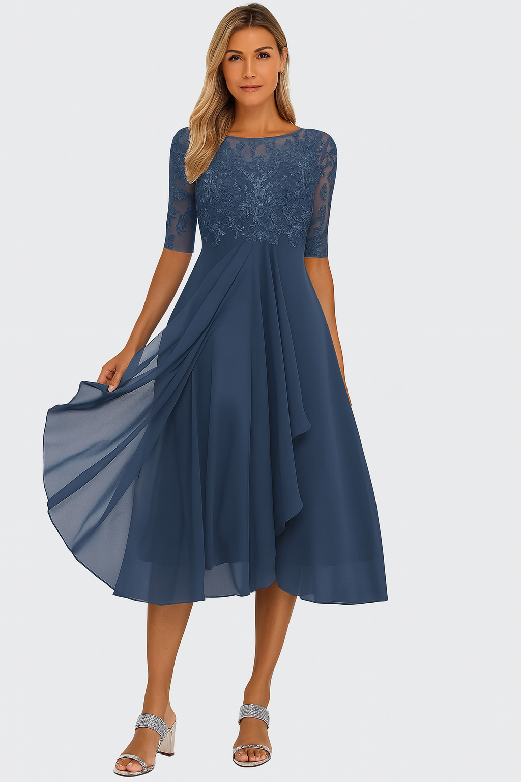 Anja | Damen Sommer A-Linien Midi-Kleid