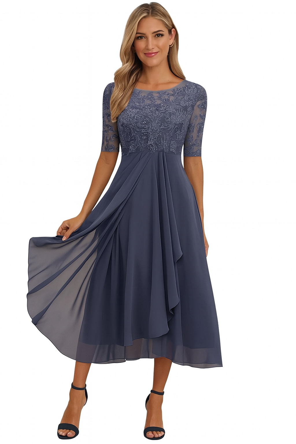 Anja | Damen Sommer A-Linien Midi-Kleid