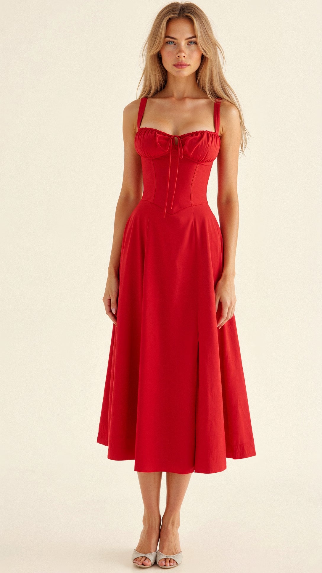 Birgit | Damen Korsett-Midikleid mit fließendem Rock