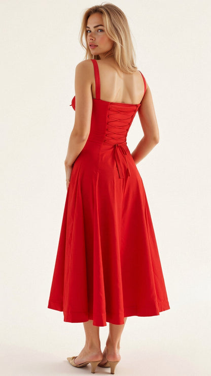 Birgit | Damen Korsett-Midikleid mit fließendem Rock
