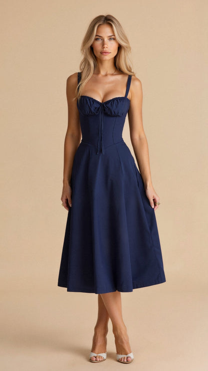 Birgit | Damen Korsett-Midikleid mit fließendem Rock
